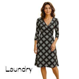 Laundry by Shelli Segal Black Gray Long Sleeve Dress NWOT Size 6 Feminine